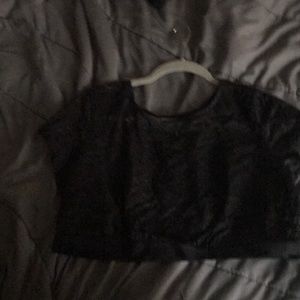 Black lace crop top short sleeve